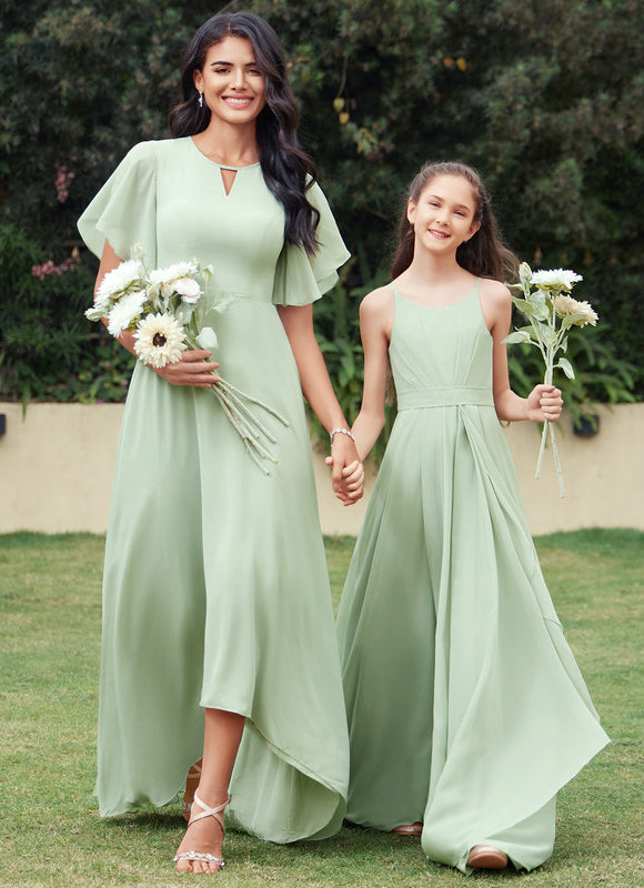 Robe Pastel Verte Mousseline À Volants