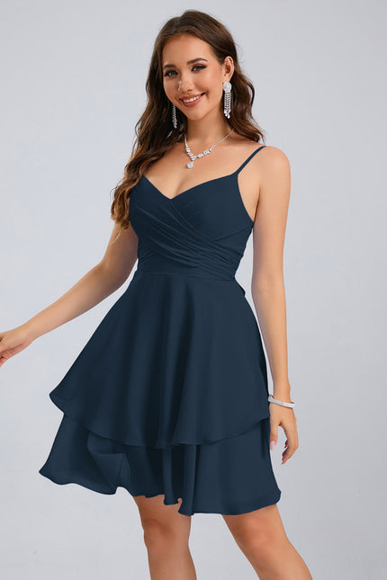 Robe Pastel Bleu Col V Trapèze Mousseline - gallery 8
