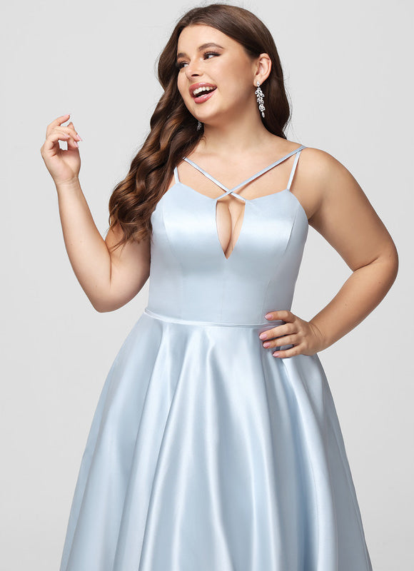 Robe Pastel Bleue Satin Trapèze Col V - gallery 5