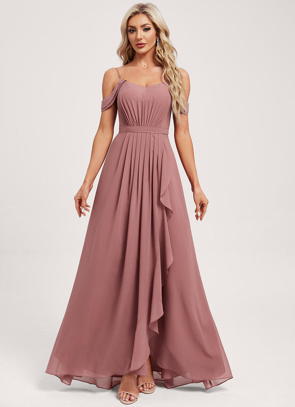 Robe Pastel Décolleté Asymétrique Rose Mauve