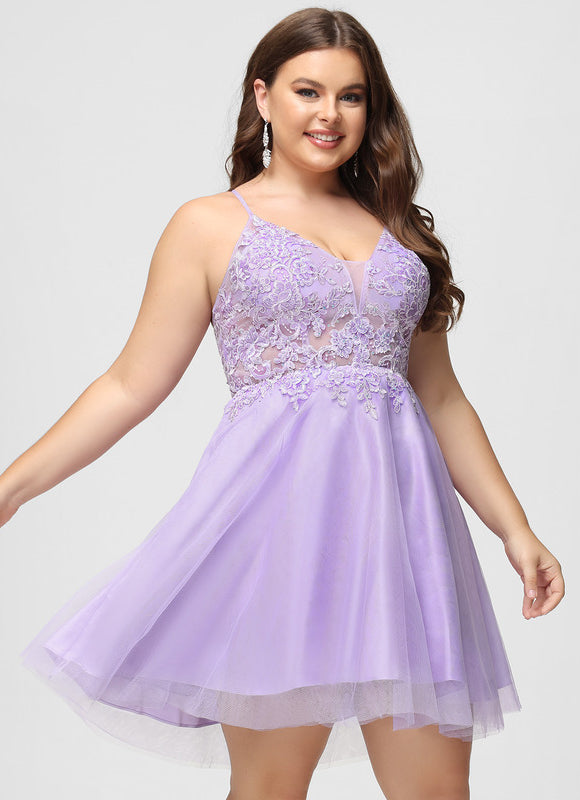 Robe Pastel Lavande Col V Dentelle Tulle - gallery 9