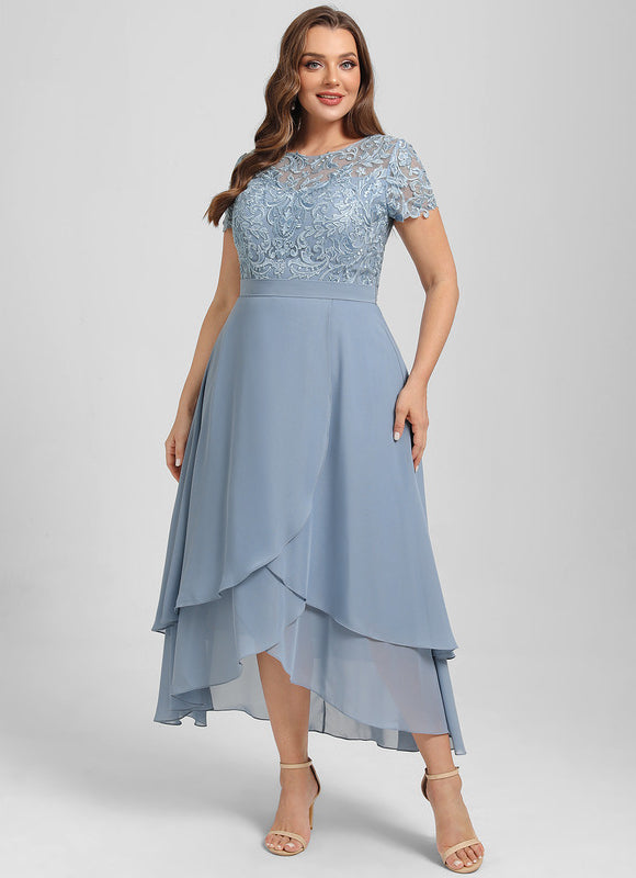 Robe Pastel Bleu Col Rond Asymétrique - gallery 7