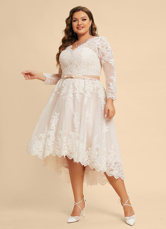 Robe Pastel Mariage Rose Poudré Dentelle - gallery 6
