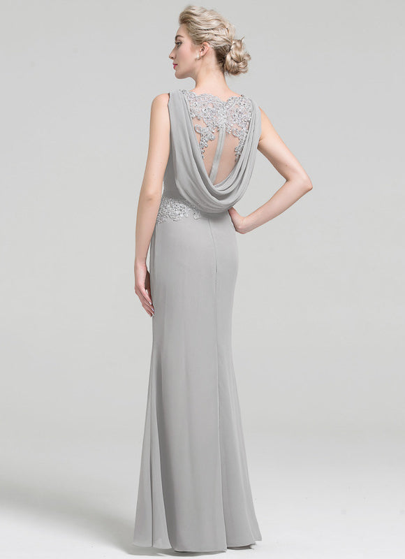 Robe Pastel Gris Élégante Col Rond - gallery 1