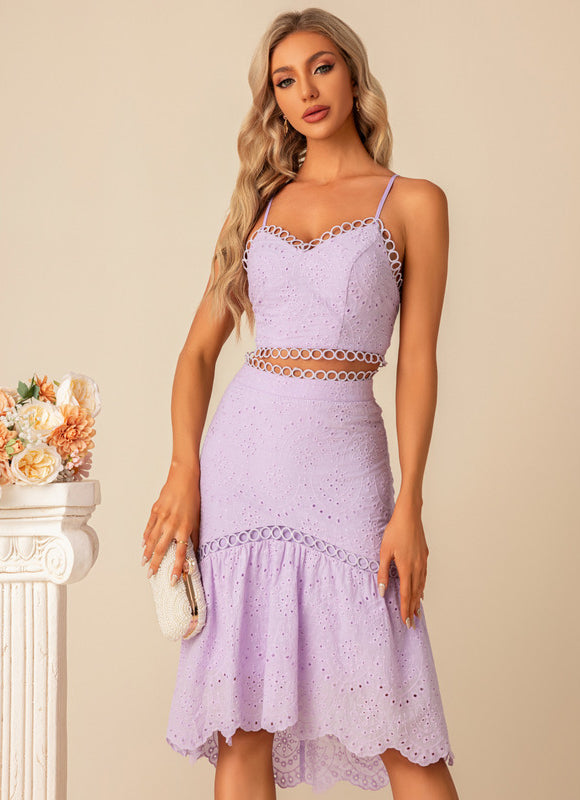 Robe Pastel Lavande Col V Fourreau Midi - gallery 4