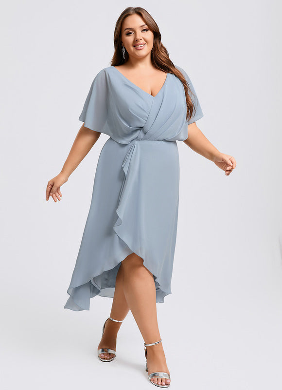 Robe Pastel Bleu Asymétrique À Volants - gallery 6
