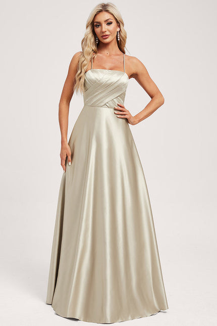 Robe Pastel Vert Satin Long Trapèze