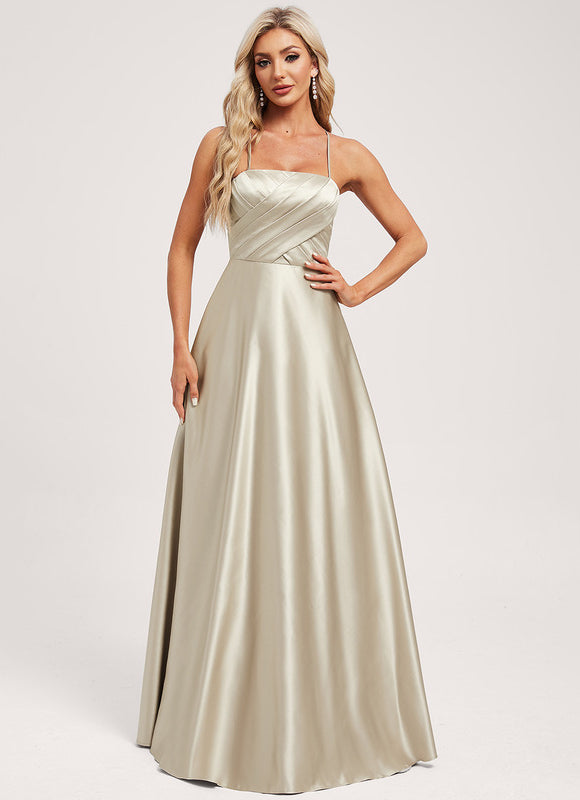 Robe Pastel Vert Satin Long Trapèze