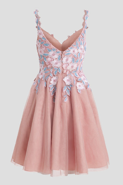 Robe Pastel Rose Col V Tulle Dentelle - gallery 9