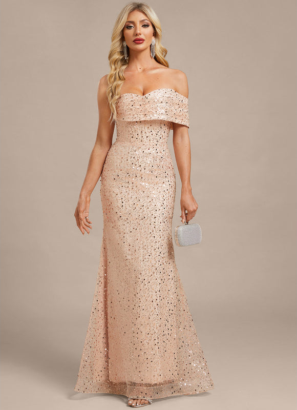 Robe Pastel Rose Pailletée Sirène Élégante - gallery 2