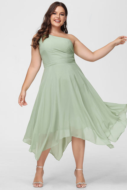 Robe Pastel Menthe Décolleté Asymétrique Volants - gallery 6
