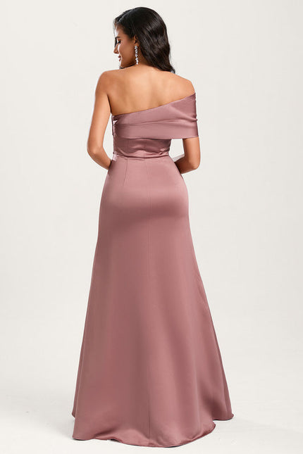 Robe Pastel Rose Satin Longueur Ras Du Sol - gallery 4