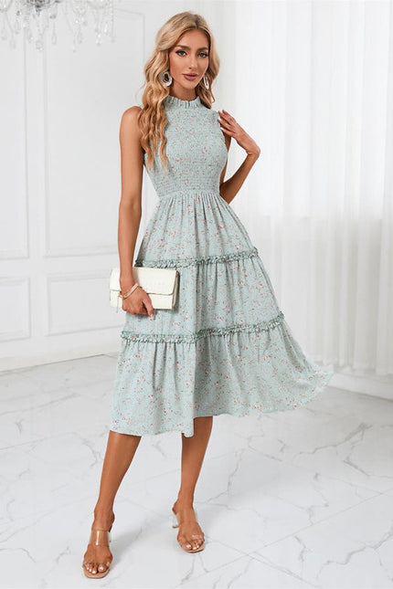 Robe Pastel Verte À Volants Fleuris