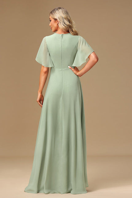 Robe Pastel Verte Mousseline À Volants - gallery 3