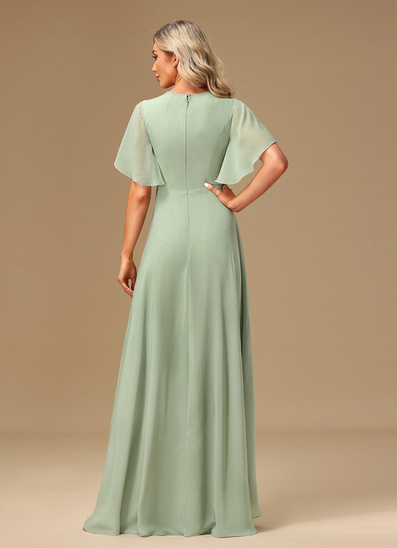 Robe Pastel Verte Mousseline À Volants - gallery 3