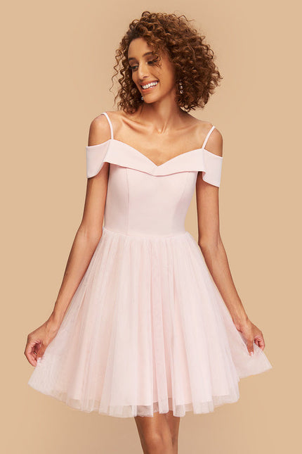 Robe Pastel Rose Épaule Dénudée Crêpe Tulle - gallery 4