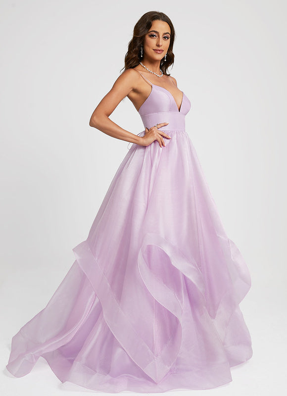 Robe Pastel Lilas Col V Traîne Élégant - gallery 6