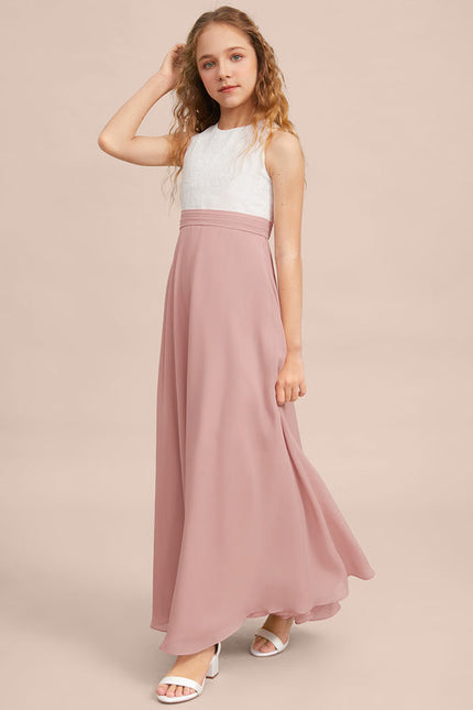Robe Pastel Rose Demoiselle D'Honneur Col Rond - gallery 5