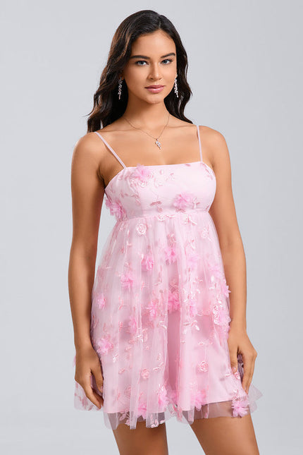 Robe Pastel Rose Mini Dentelle Fleurs - gallery 2