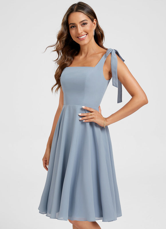 Robe Pastel Bleu Col Carré Trapèze - gallery 4