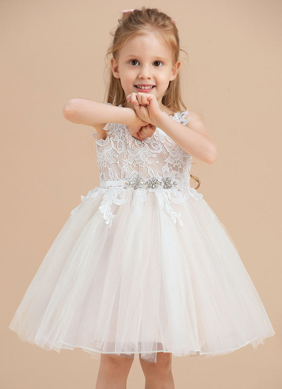 Robe Pastel Blanche Col V Dentelle Tulle - gallery 2