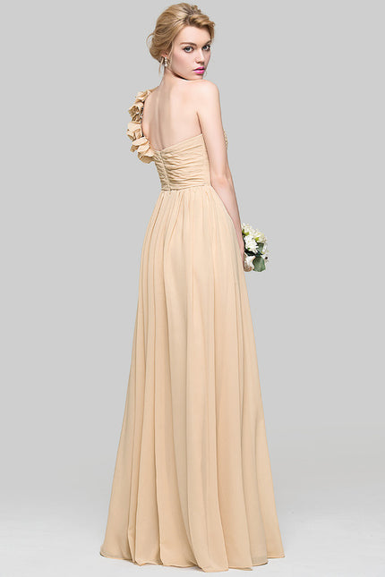 Robe Pastel Beige Décolleté Asymétrique Florale - gallery 3