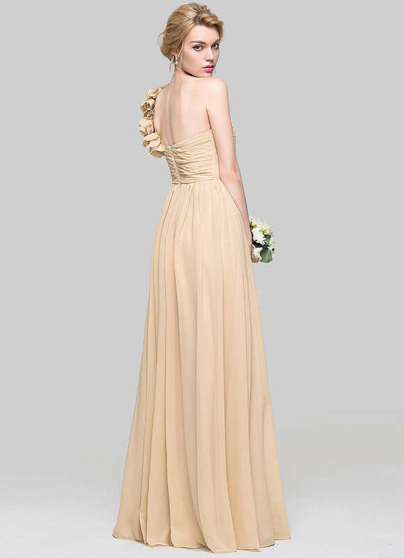 Robe Pastel Beige Décolleté Asymétrique Florale - gallery 3