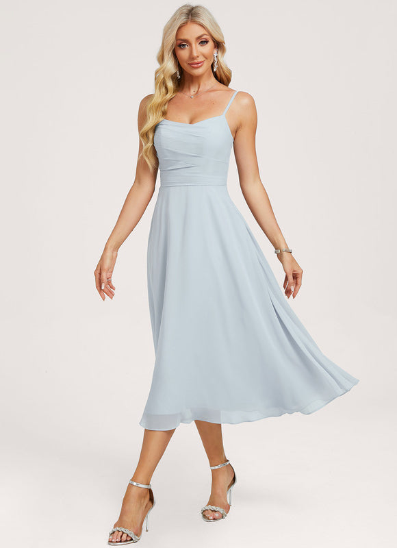 Robe Pastel Bleu Col V Longueur Mollet - gallery 1