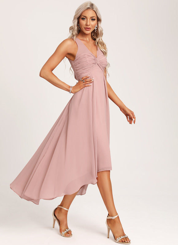 Robe Pastel Verte Col V Asymétrique - gallery 1