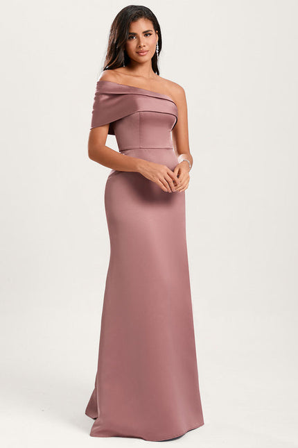 Robe Pastel Rose Satin Longueur Ras Du Sol