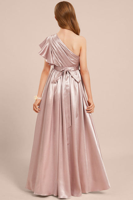 Robe Pastel Rose Décolleté Asymétrique Satin - gallery 5