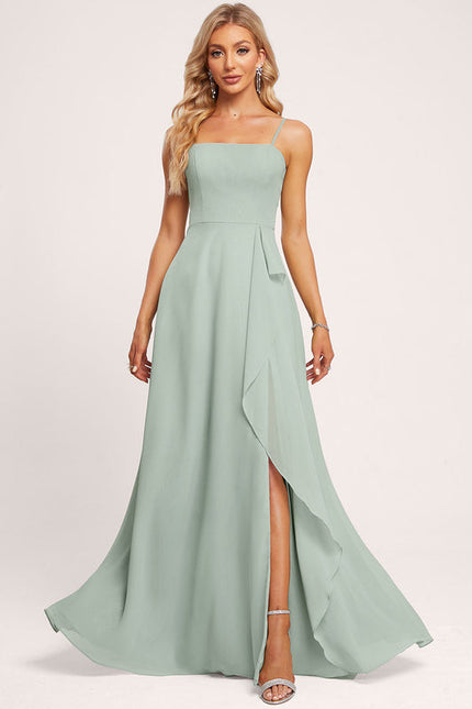 Robe Pastel Verte Col Carré Volants