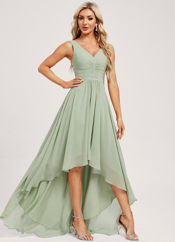 Robe Pastel Verte Col V Asymétrique - gallery 3