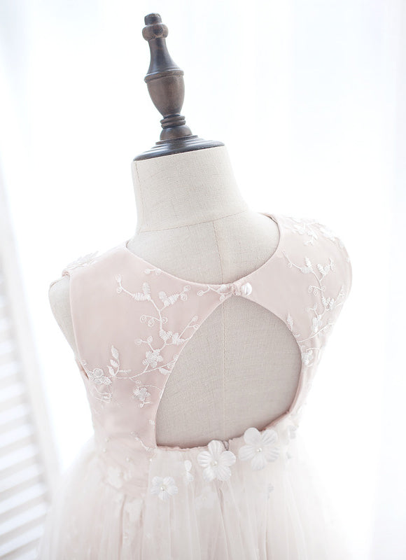 Robe Pastel Crème Fleuri Pour Mariage Fille - gallery 1