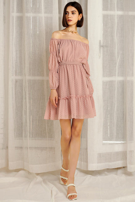 Robe Pastel Rose Épaule Dénudée Mini - gallery 2