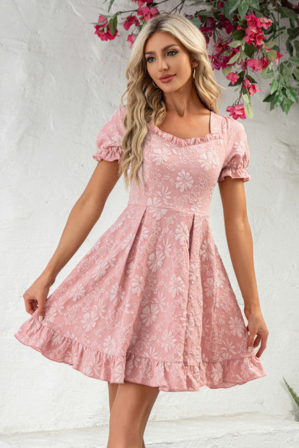 Robe Pastel Rose Fleurs À Volants