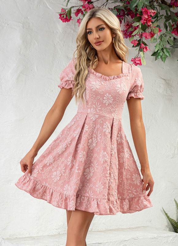 Robe Pastel Rose Fleurs À Volants