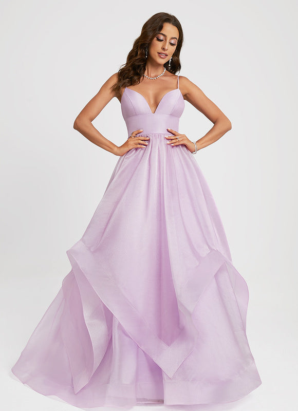 Robe Pastel Lilas Col V Traîne Élégant - gallery 3