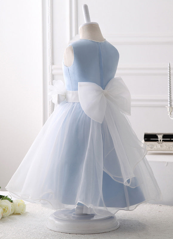 Robe Pastel Bleu Col Rond Longueur Genou - gallery 3
