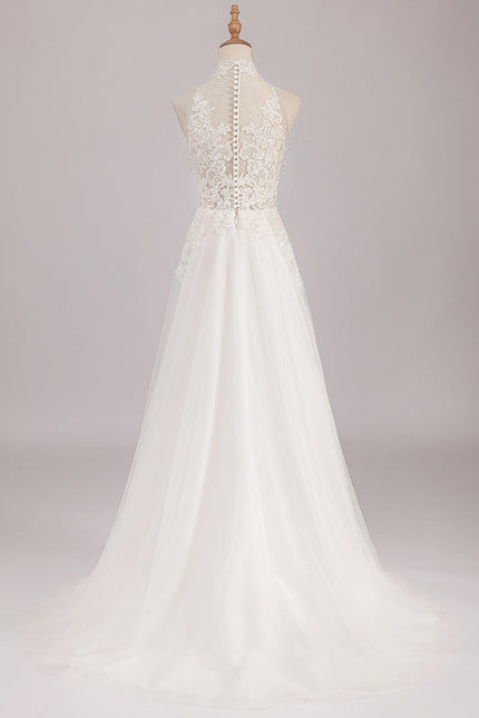 Robe Pastel Mariée Blanche Traîne Dentelle - gallery 4