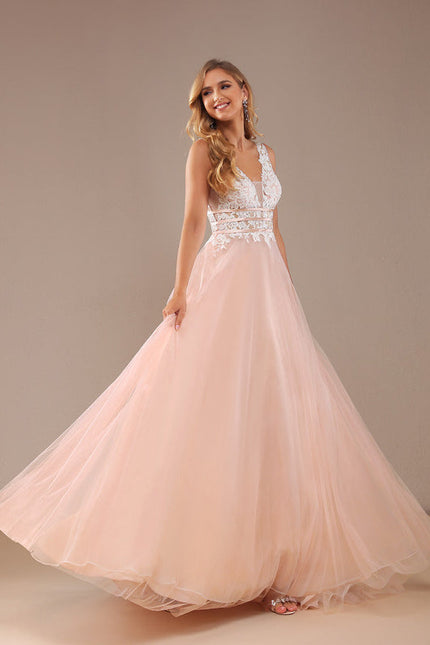 Robe Pastel Rose Col V Traîne Tulle - gallery 1