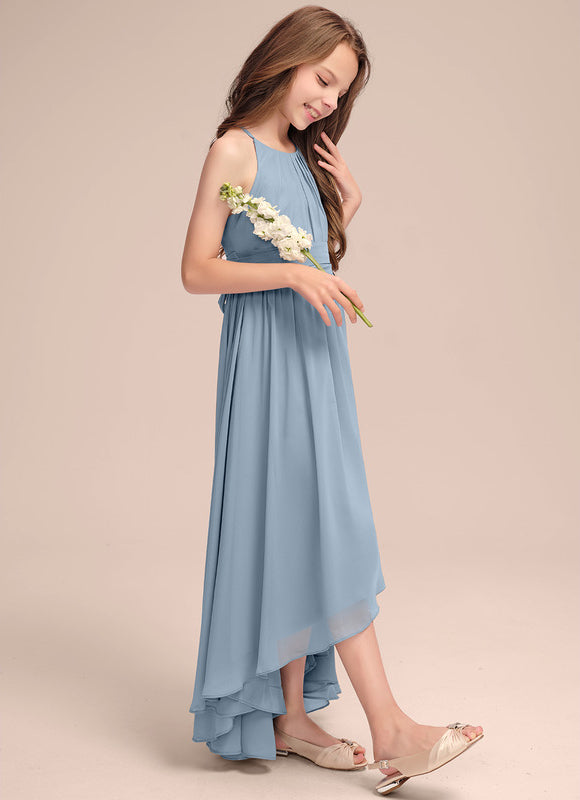Robe Pastel Bleu Trapèze Mousseline Plissée - gallery 4