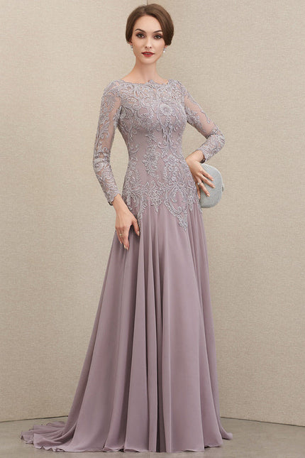 Robe Pastel Violet Col Rond Traîne Dentelle