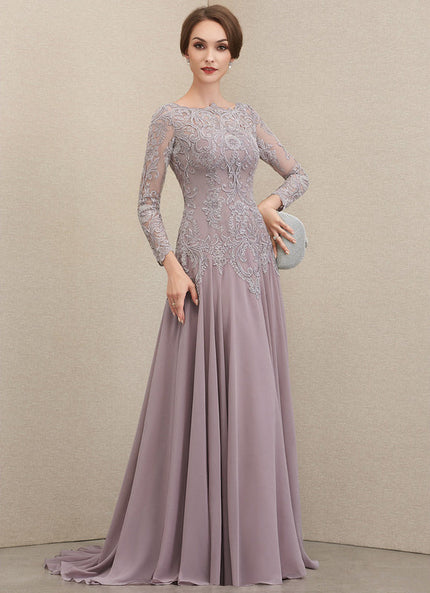 Robe Pastel Violet Col Rond Traîne Dentelle