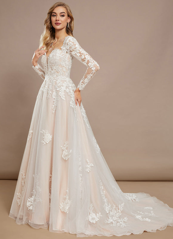 Robe Pastel Blanche Col V Traîne Tulle - gallery 2