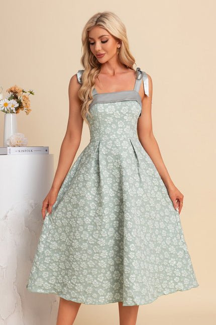 Robe Pastel Verte Trapèze Midi Jacquard - gallery 5