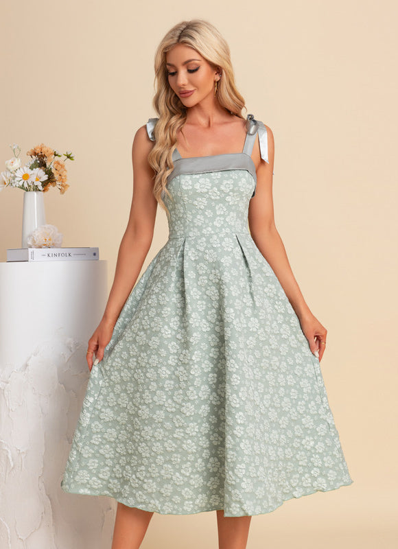 Robe Pastel Verte Trapèze Midi Jacquard - gallery 5