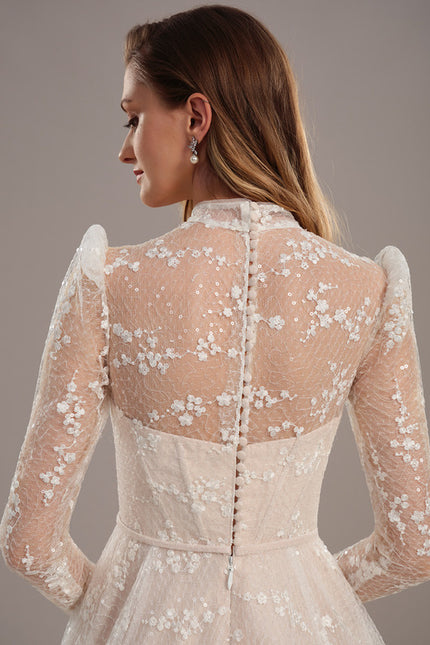Robe Pastel Blanche Dentelle Traîne Longue - gallery 4