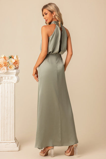 Robe Pastel Vert D'Eau Satin Maxi - gallery 1