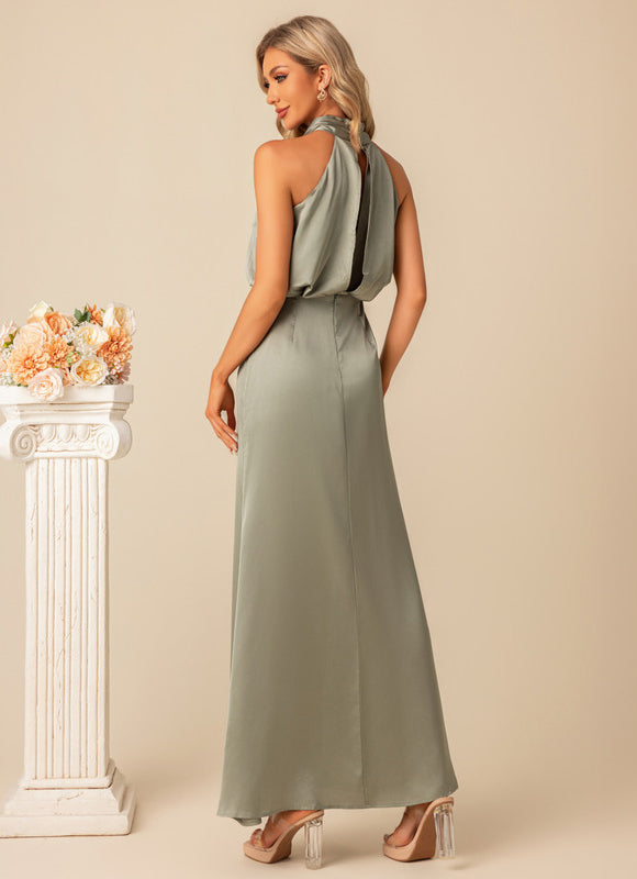 Robe Pastel Vert D'Eau Satin Maxi - gallery 1